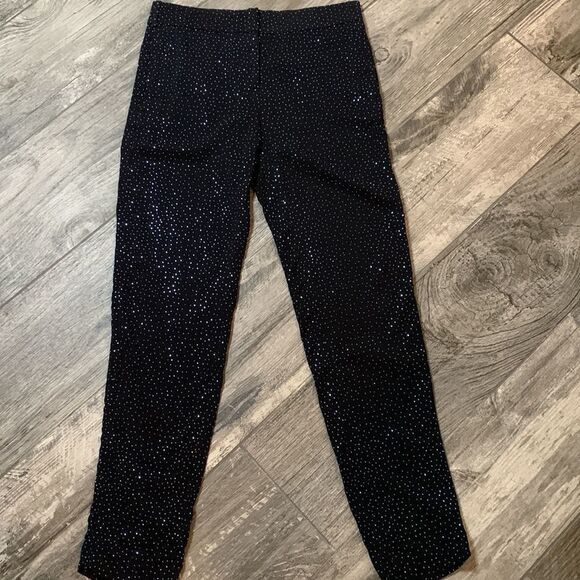 H&m blue rhinestone studded pants narrow legs front zipper button closure - Picture 3 of 8